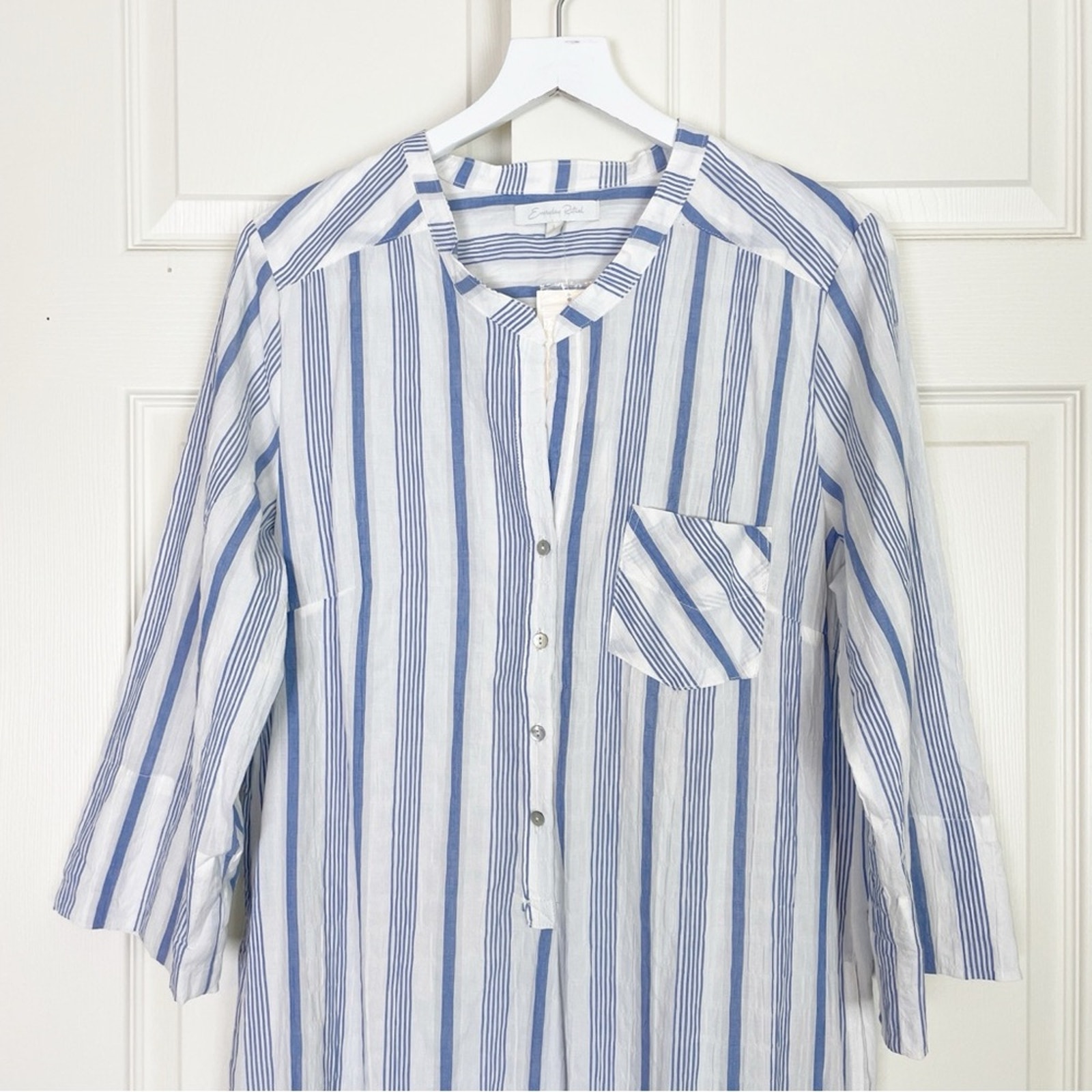 Everyday Ritual Tracey Blueberry Stripe Caftan Maxi Dress Crinkle Cotton Nwt Szl — image 4 of 8